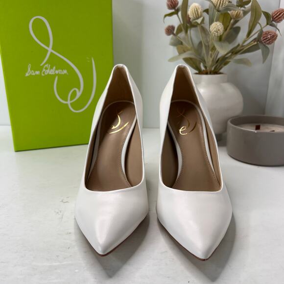 Sam Edelman Hazel Suede Pointed Toe Pump White Women's 7.5M Tried On - Picture 2 of 11